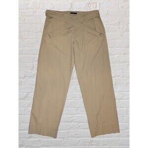 Theory Wide Leg Belted Khaki Pants Womens 33 Tan Cotton Boho Gypsy Office